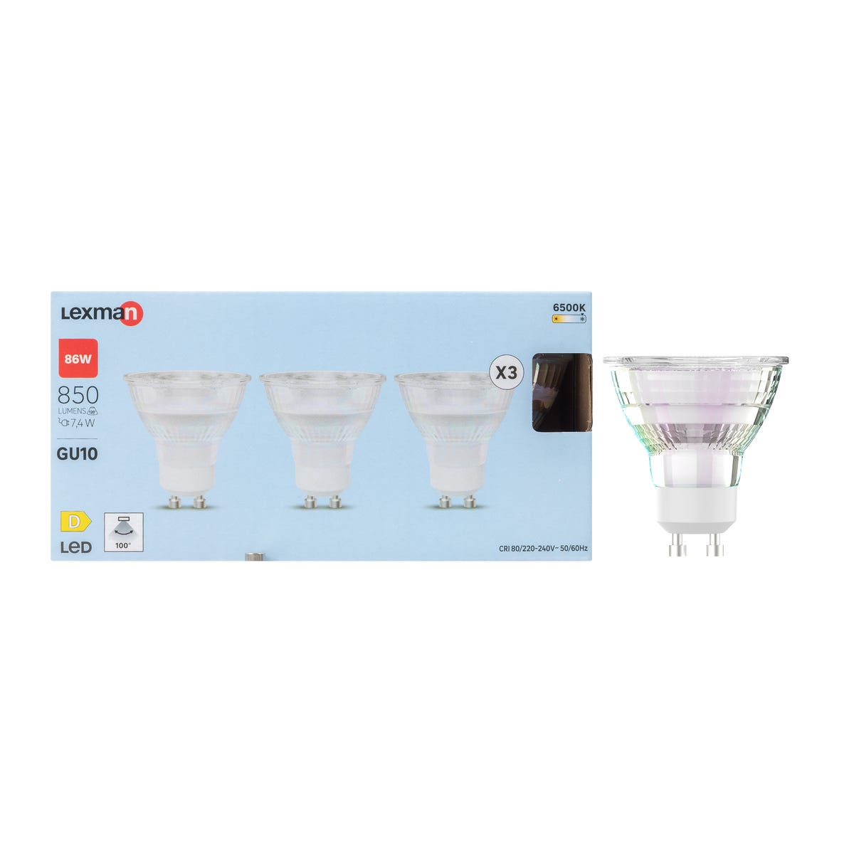 Żarówka LED GU10 3szt. 7,4 W 850 lm Zimna biel Lexman