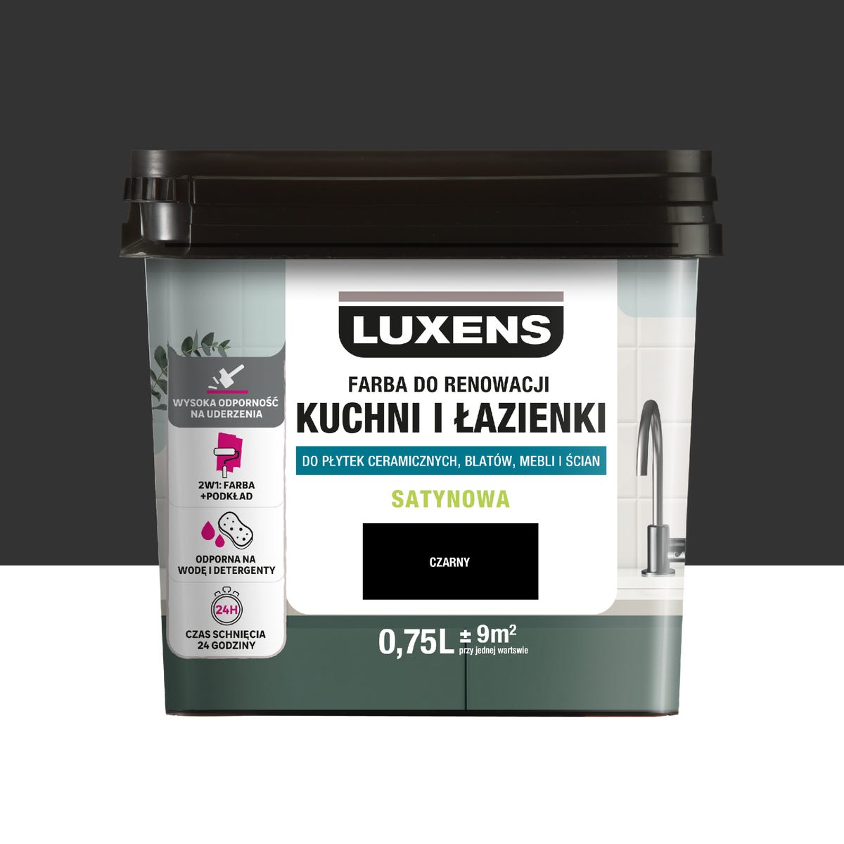 Farba renowacyjna Kuchnia & Łazienka Satin Black 0 0.75 l Luxens