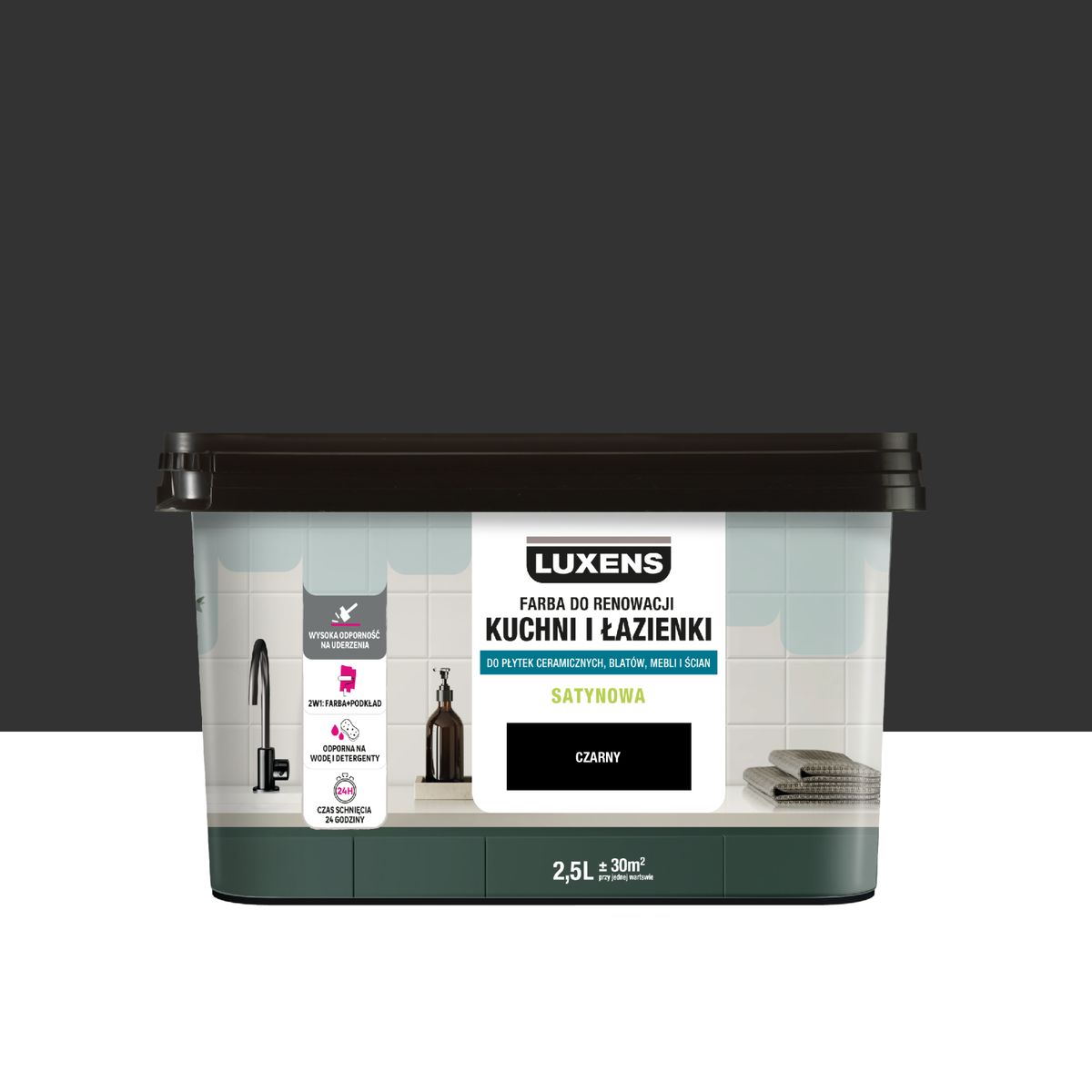 Farba renowacyjna Kuchnia & Łazienka Satin Black 0 2.5 l Luxens