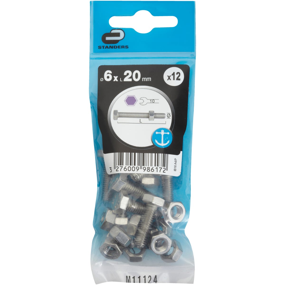 Standers Śruba łeb sześciokątny 12 mm stal nierdzewna 6 x 20 mm 12 szt.