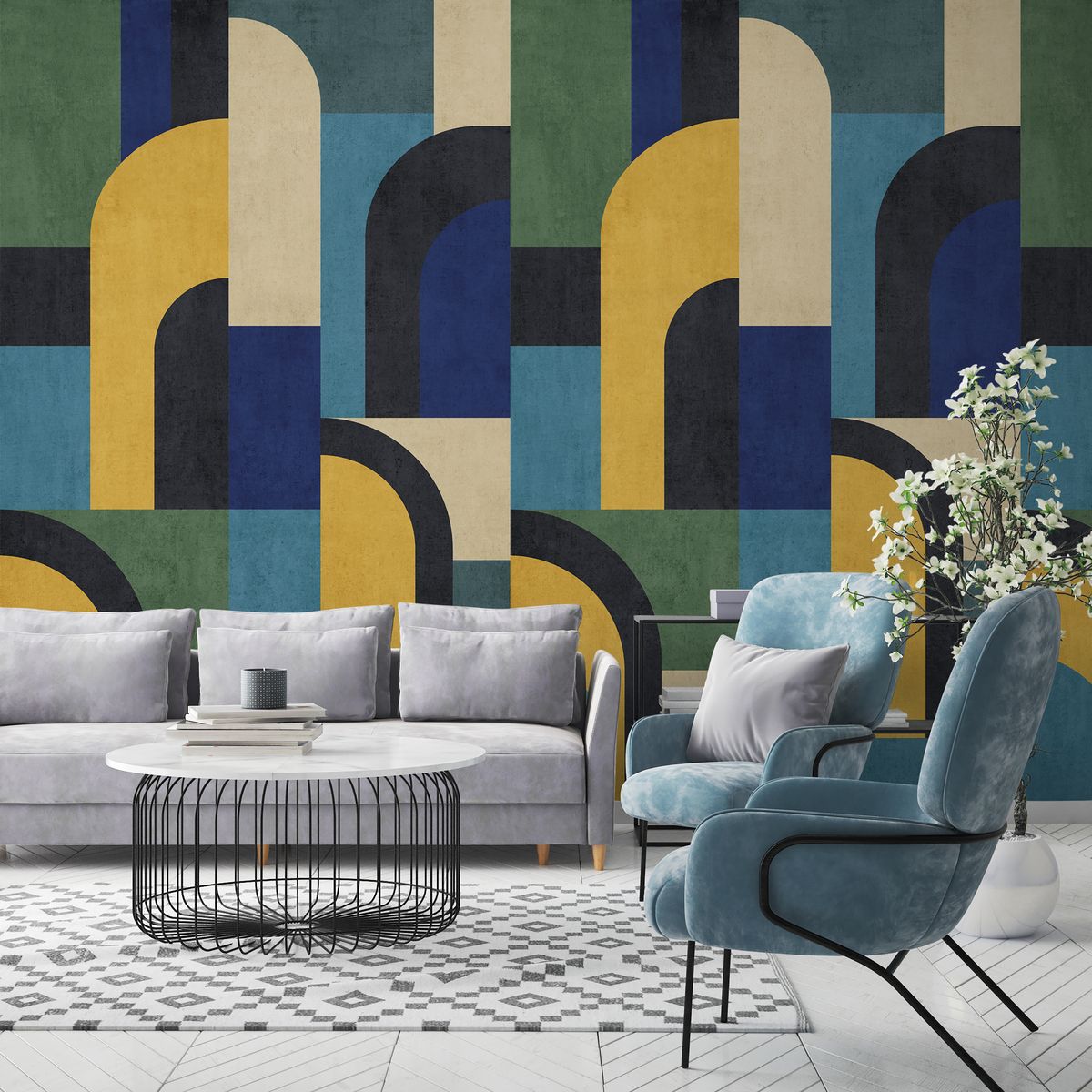 Tapeta panoramiczna Modernism Shapes 3D zielona 159 x 280 cm