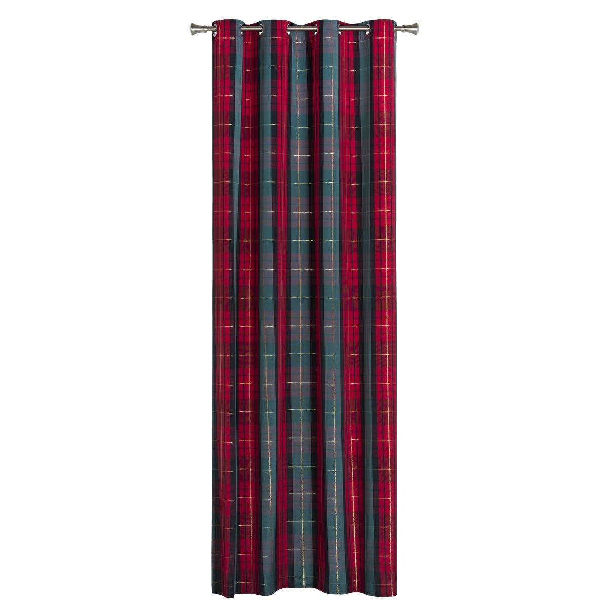Zasłona świateczna Tartan Krata czerwono-zielona na przelotkach 140 x 260 cm