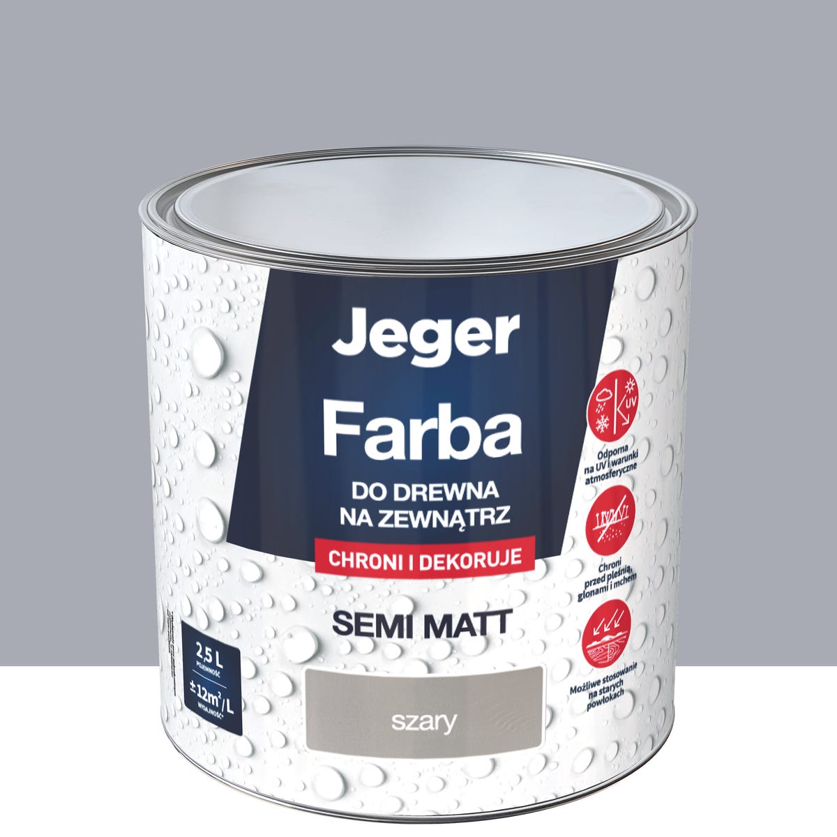 Jeger Farba do drewna na zewnątrz do ochrony i dekoracji Szary 2.5 litra