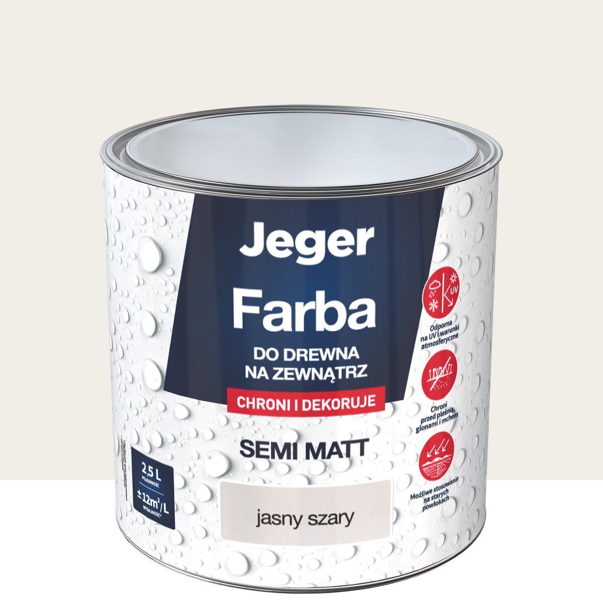 Jeger Farba do drewna na zewnątrz do ochrony i dekoracji Jasny Szary 2.5 litra