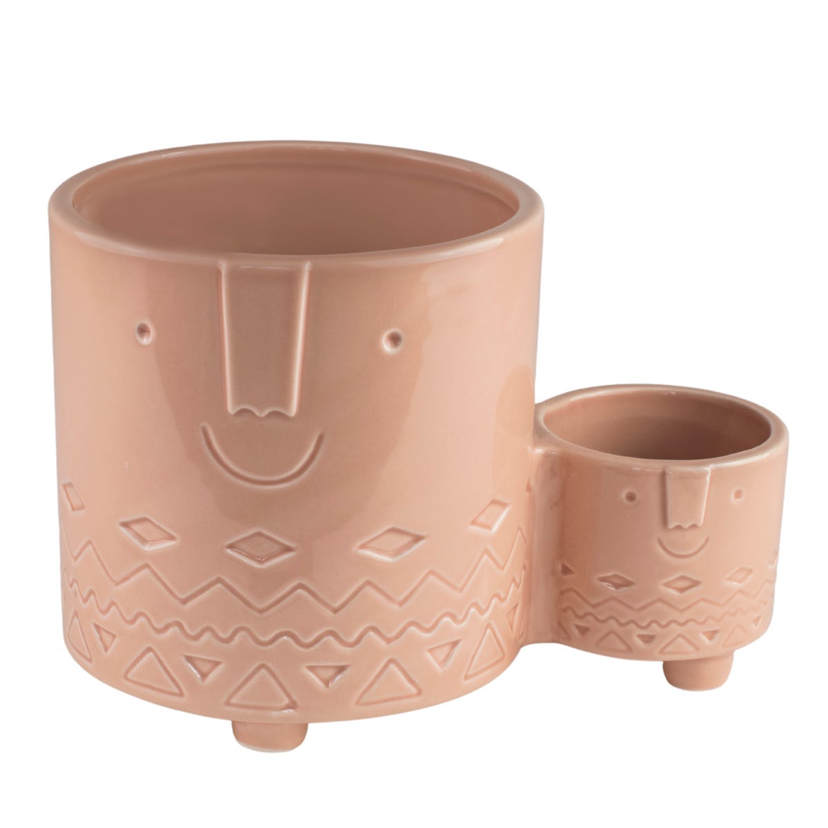 Osłonka doniczki ceramiczna Face 20cm beżowa wzór twarzy