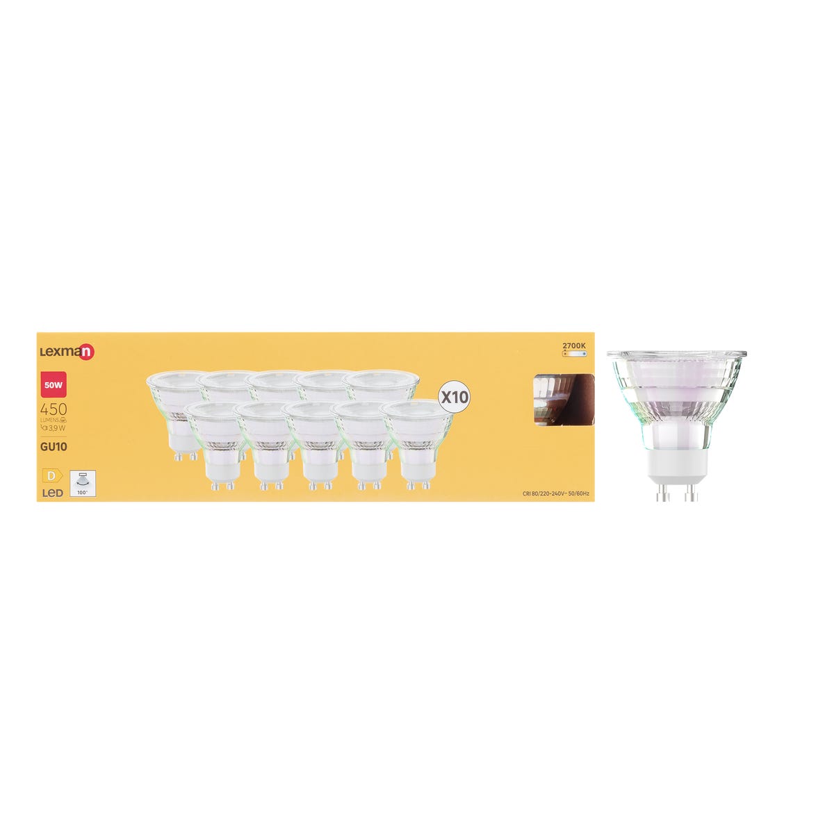 Żarówka LED GU10 10 szt. 3,9 W 450 lm Ciepła biel Lexman
