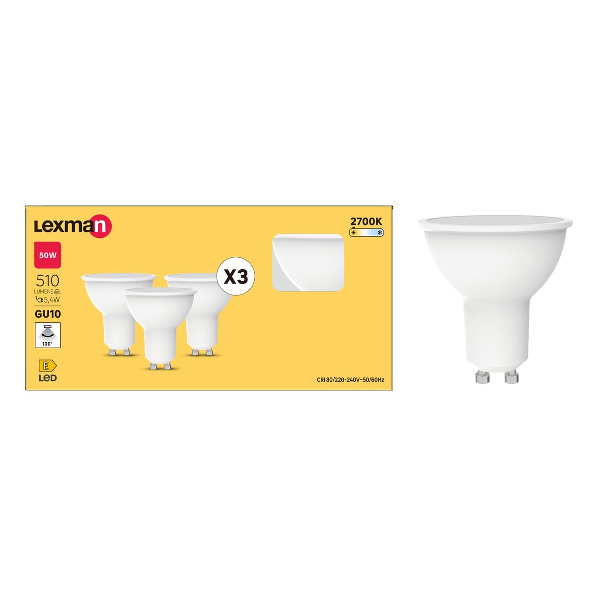 Żarówka LED GU10 3 szt. 5,4 W 510 lm Ciepła biel Lexman
