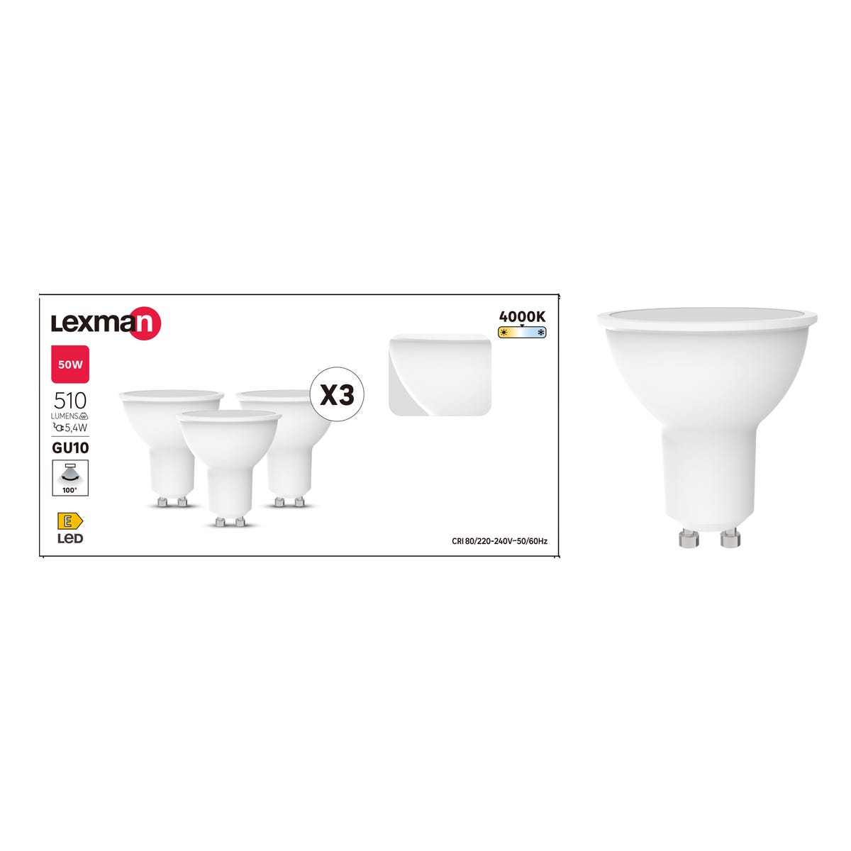 Żarówka LED GU10 3 szt. 5,4 W 510 lm Neutralna biel Lexman
