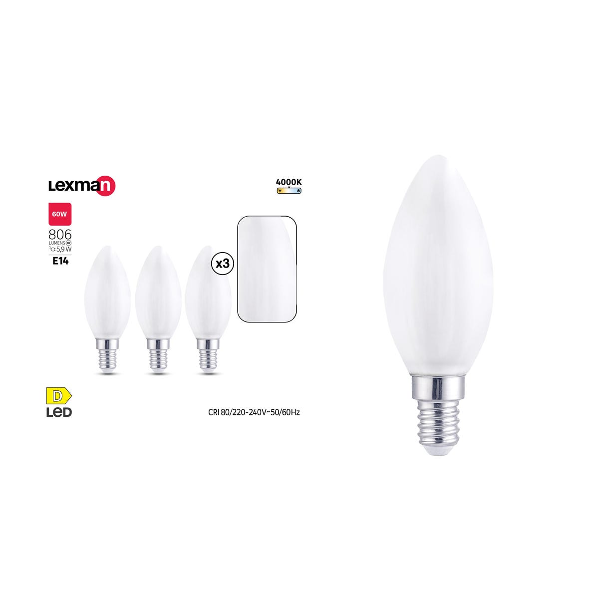 Żarówka LED E14 3 szt. 5,9 W 806 lm Neutralna biel Lexman