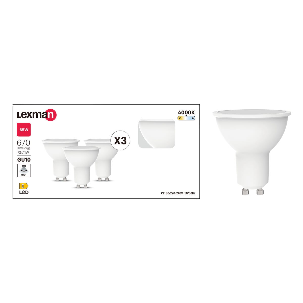 Żarówka LED GU10 3 szt. 8 W 670 lm Neutralna biel Lexman