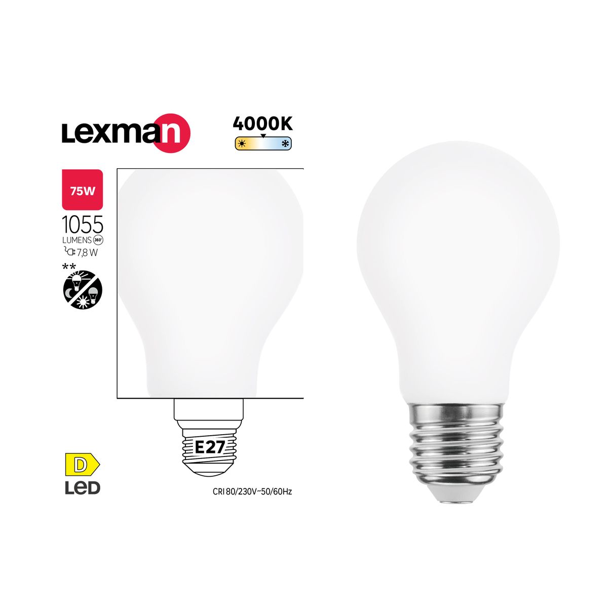Żarówka LED E27 7,8 W 1055 lm Neutralna biel Lexman