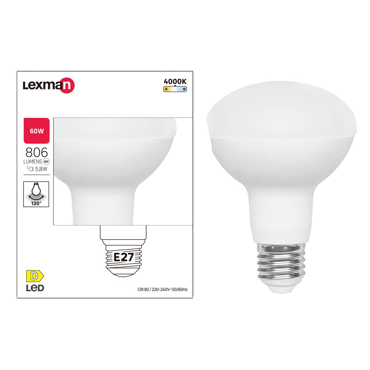 Żarówka LED E27 7,2 W 806 lm Neutralna biel Lexman