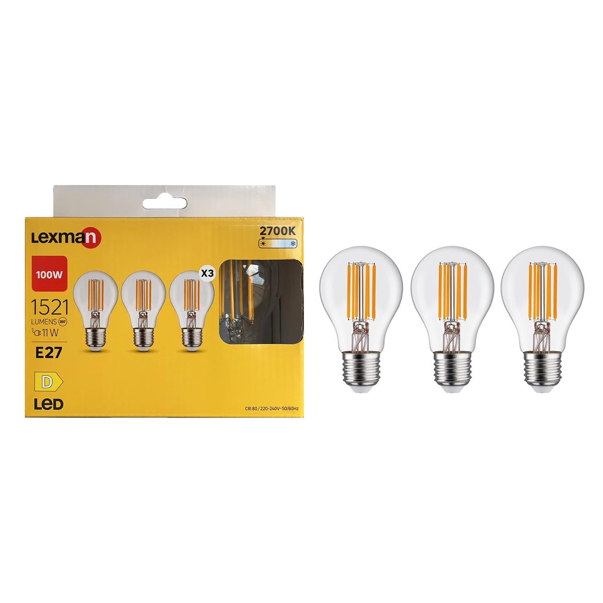 Żarówka LED E27 3 szt. 11 W 1521 lm Ciepła biel Lexman