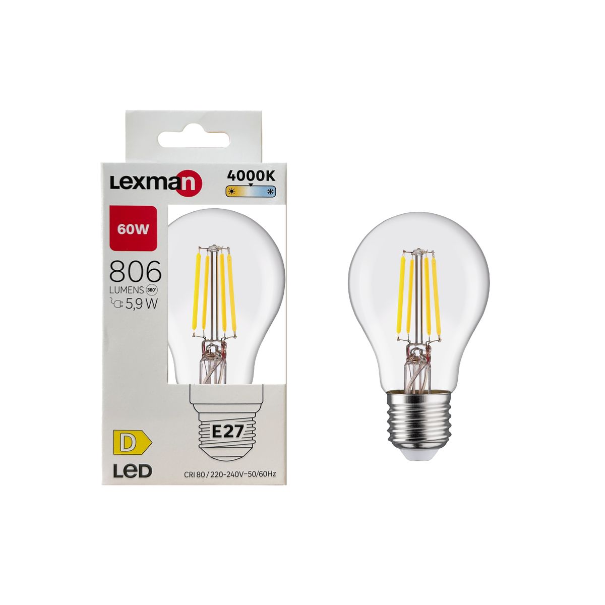Żarówka LED E27 5,9 W 806 lm Neutralna biel Lexman