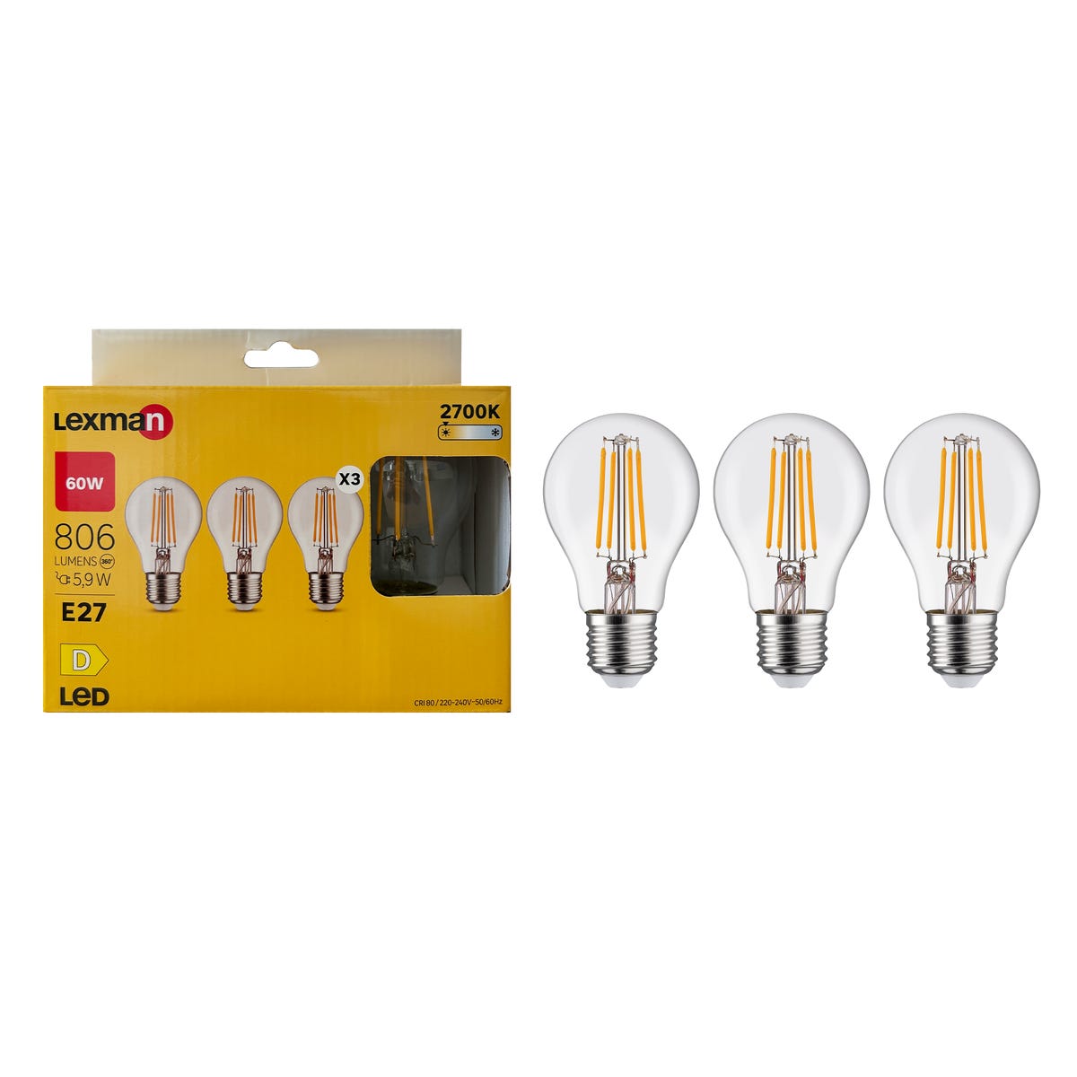 Żarówka LED E27 3 szt. 5,9 W 806 lm Ciepła biel Lexman