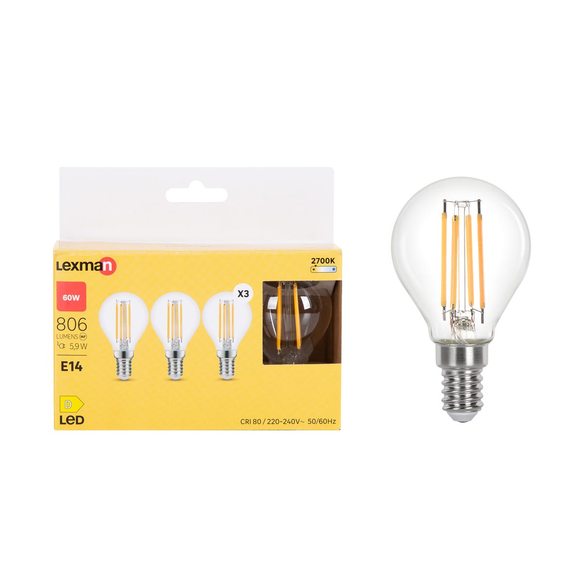 Żarówka LED E14 3 szt. 5,9W 806 lm Ciepła biel Lexman