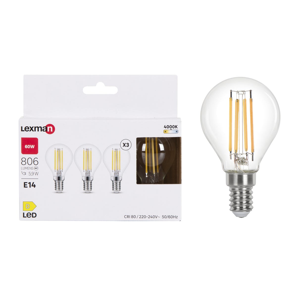 Żarówka LED E14 3 szt. 3,4 W 806 lm Neutralna biel Lexman