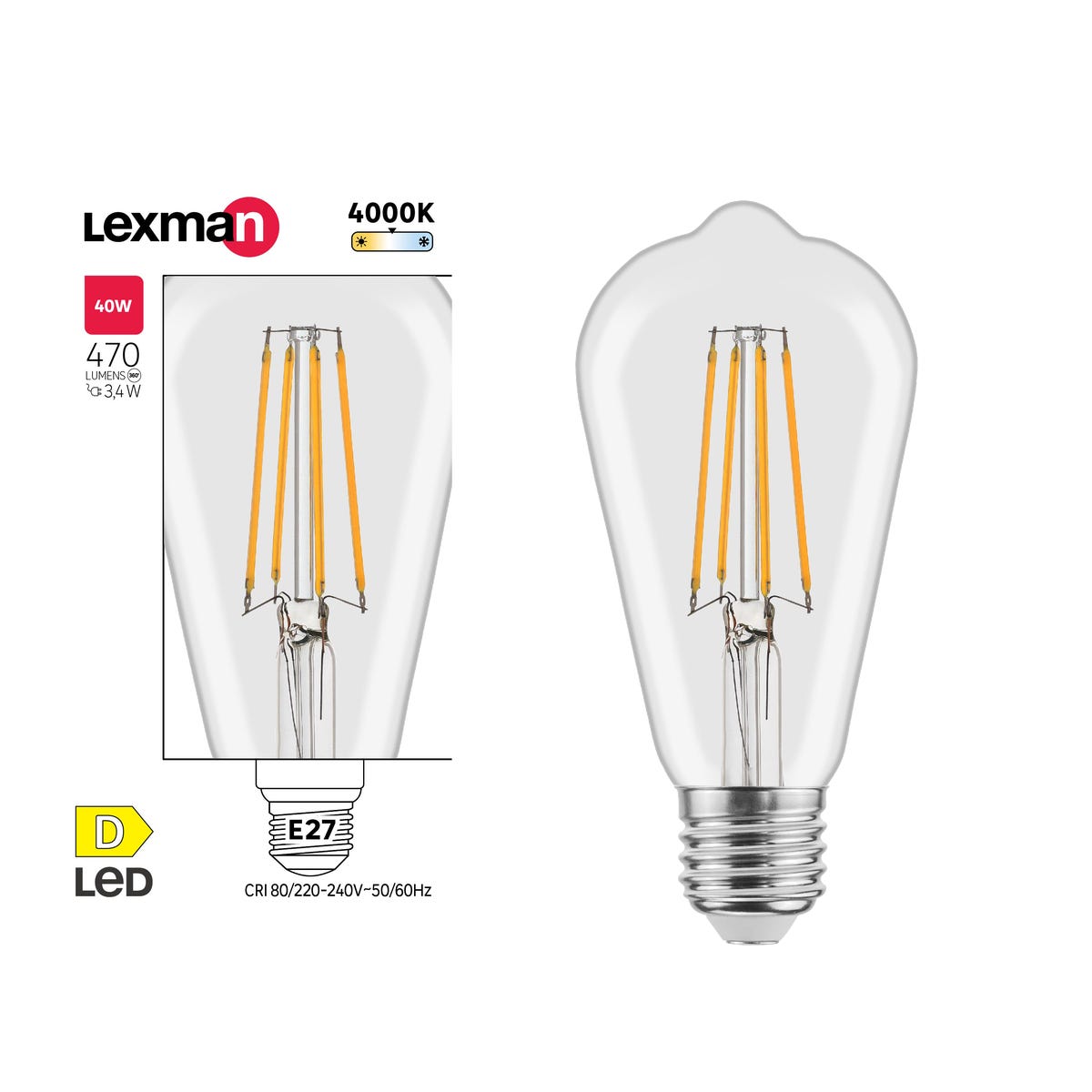 Żarówka LED E27 3,4 W 470 lm Neutralna biel Lexman