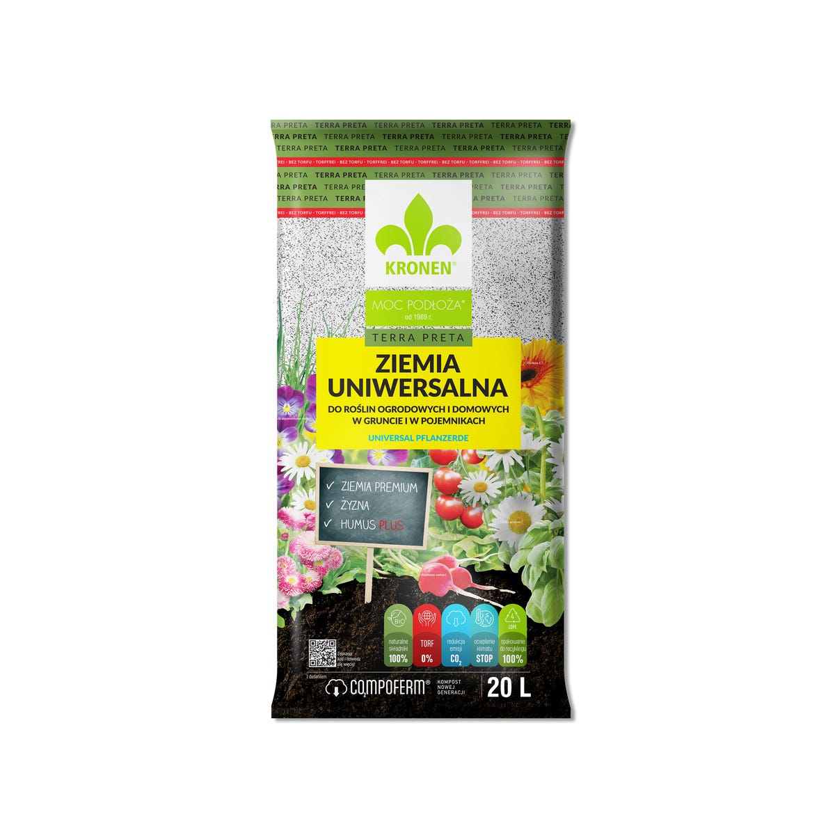 Ziemia uniwersalna 20l bez torfu Kronen