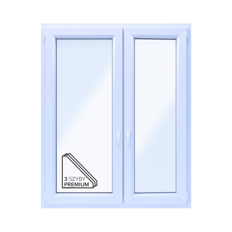 Okno PCV 3-szybowe fasadowe 85/O32A białe 1165x1435 mm otwierane do wewnątrz prawe Witraż