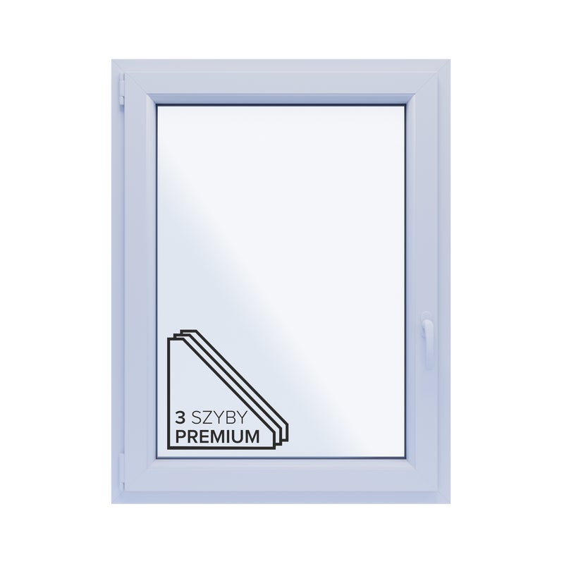 Okno PCV 3-szybowe fasadowe 85/O15 białe 865x1135 mm otwierane do wewnątrz lewe Witraż
