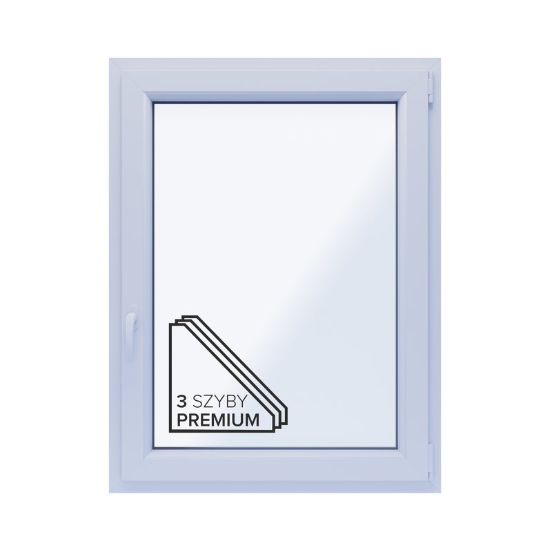 Okno PCV 3-szybowe fasadowe 85/O14 białe 865x1135 mm otwierane do wewnątrz prawe Witraż