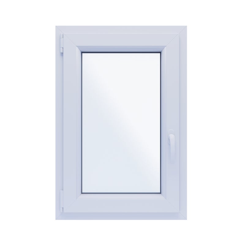 Okno PCV 2-szybowe fasadowe O4 białe 565x835 mm otwierane do wewnątrz lewe Witraż