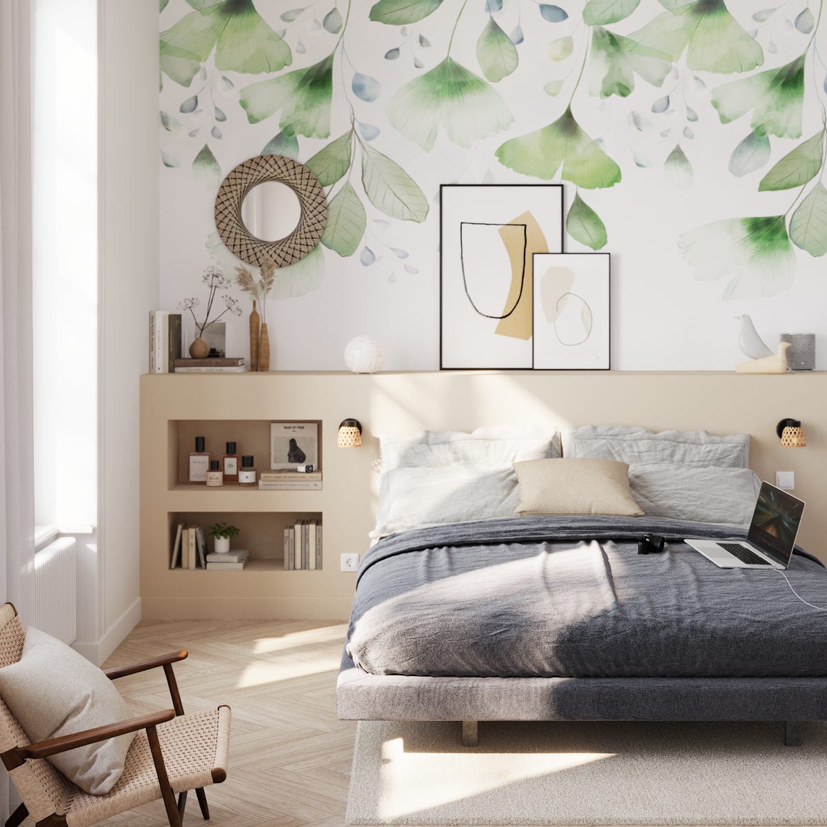 Tapeta panoramiczna Biloba zielone liście 159 x 280 cm Inspire