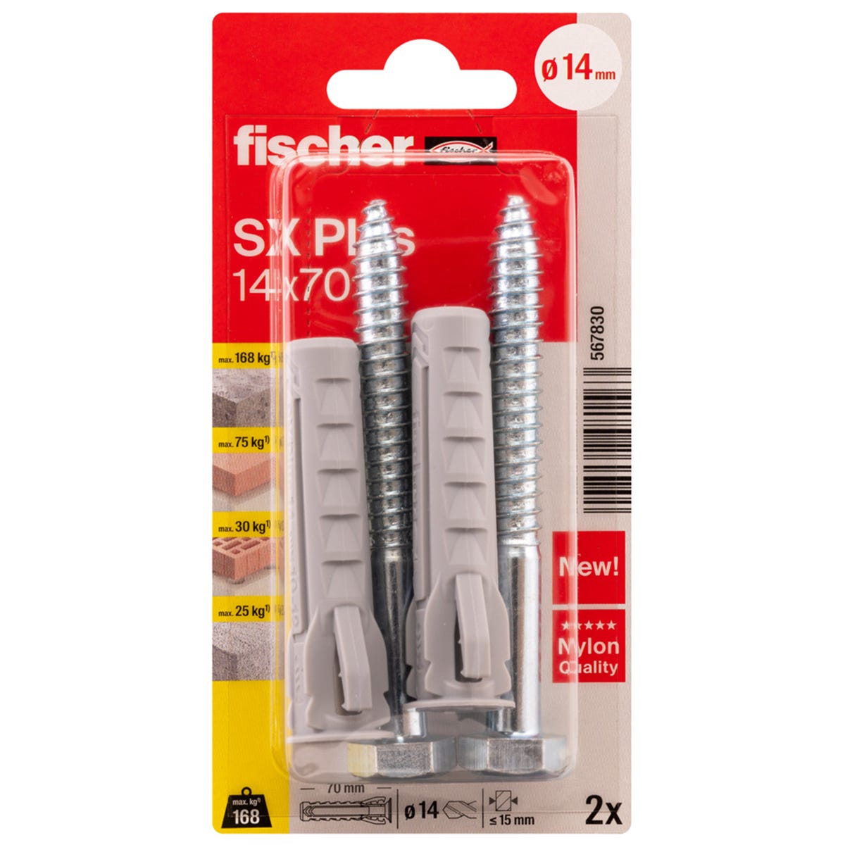 Kołek rozporowy SX Plus S z wkrętem 14 x 70 mm 2 szt. Fischer