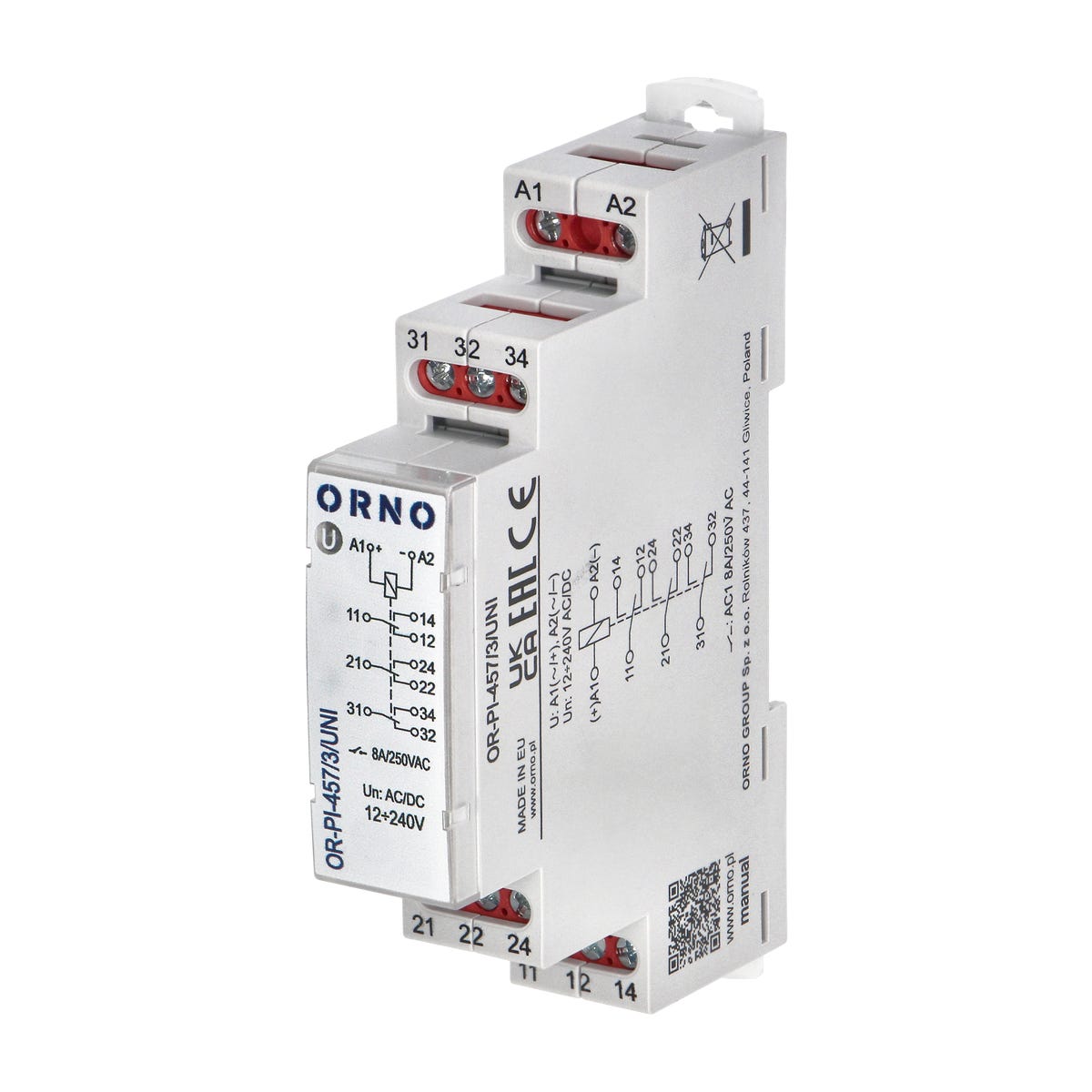 Przekaźnik instalacyjny 3P 8A 12-230VUC OR-PI-457/3/UNI ORNO