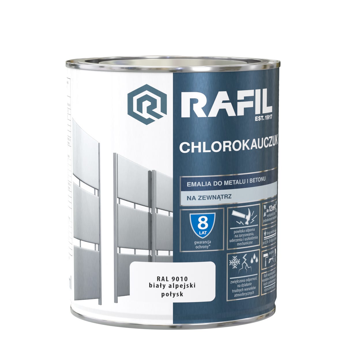 Emalia do metalu i betonu CHLOROKAUCZUK 0.75 l Biały alpejski RAL9010 RAFIL