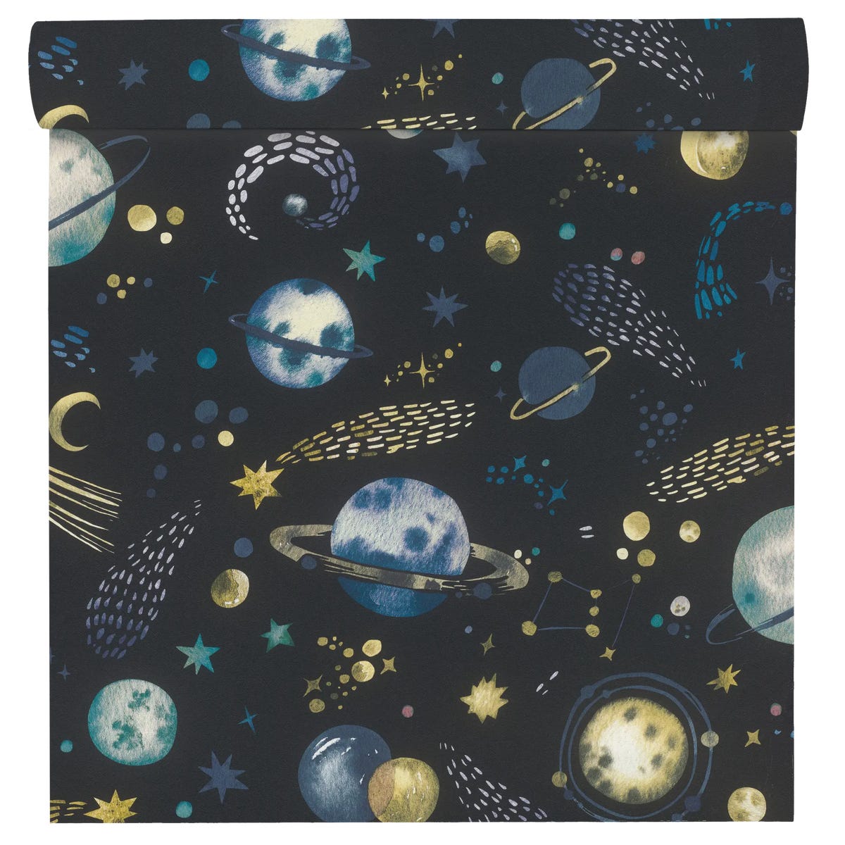 Tapeta dziecięca kosmos granatowa flizelinowa