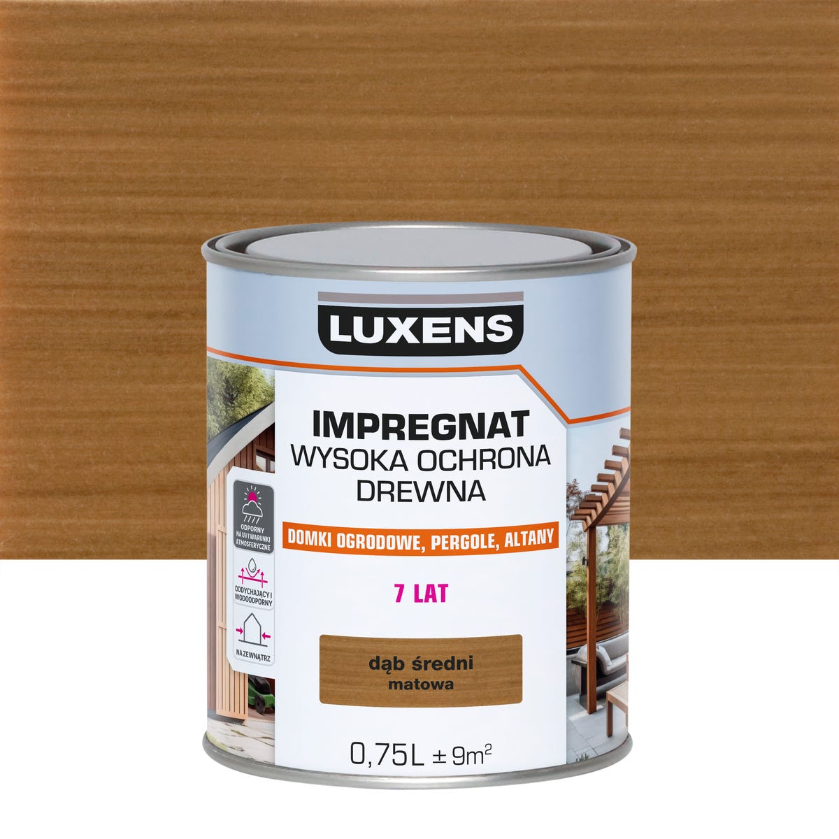 Impregnat do drewna Wysoka ochrona Dąb średni mat 0.75 l Luxens