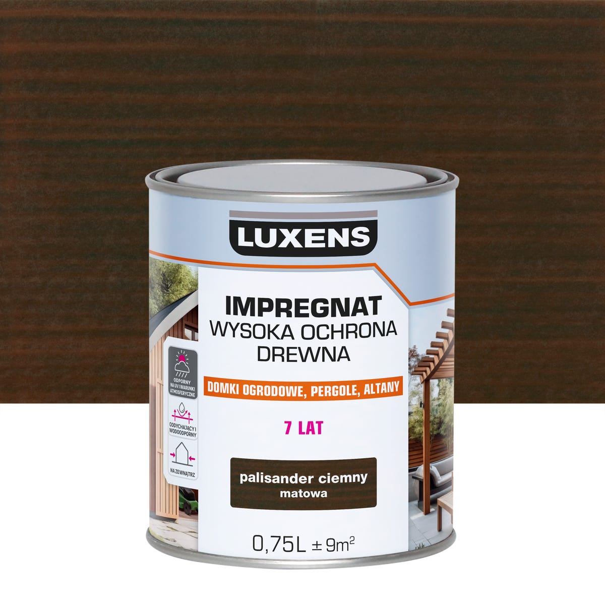 Impregnat Wysoka ochrona drewna 0.75 l Palisander ciemny Luxens