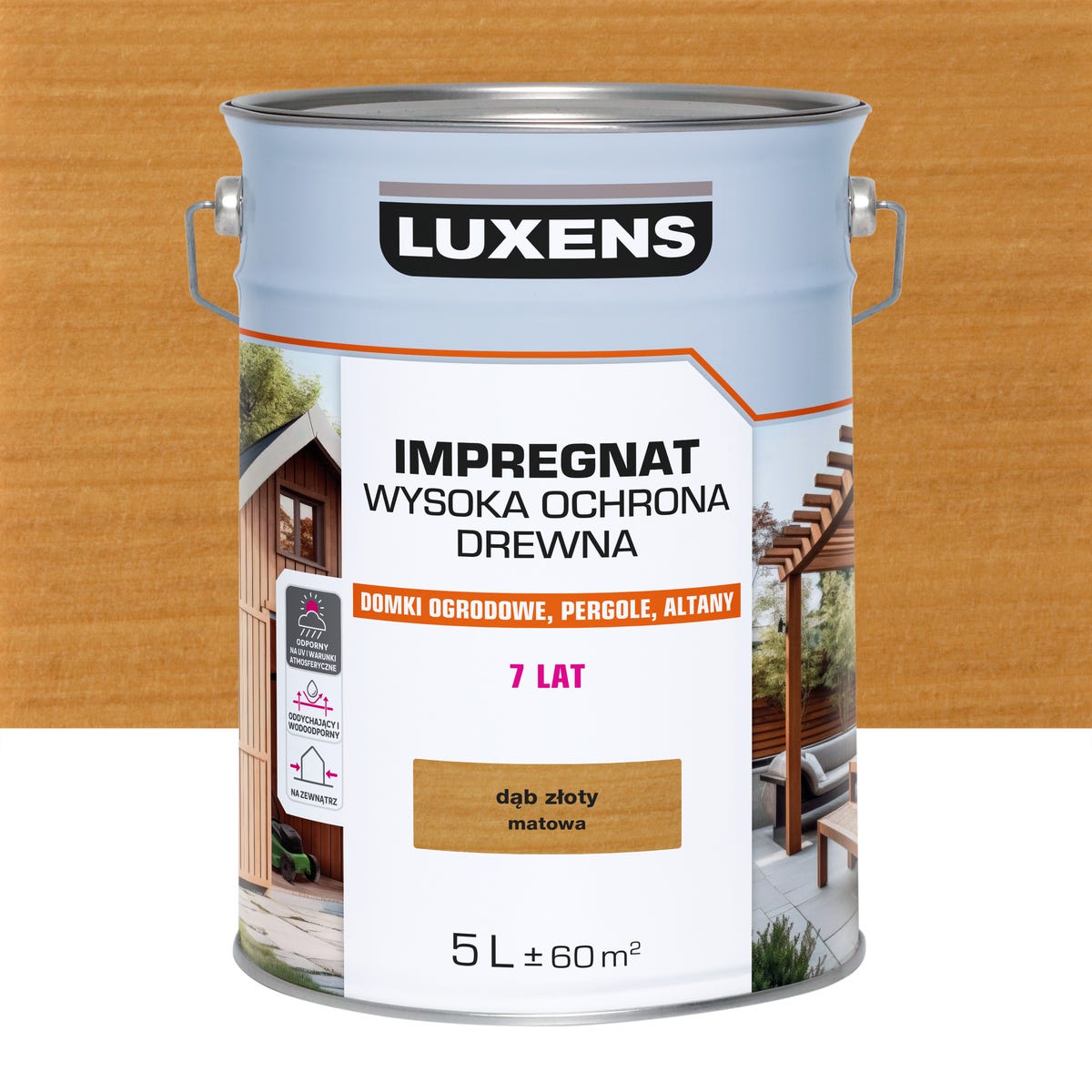 Impregnat Wysoka ochrona drewna 5 l Dąb złoty Luxens