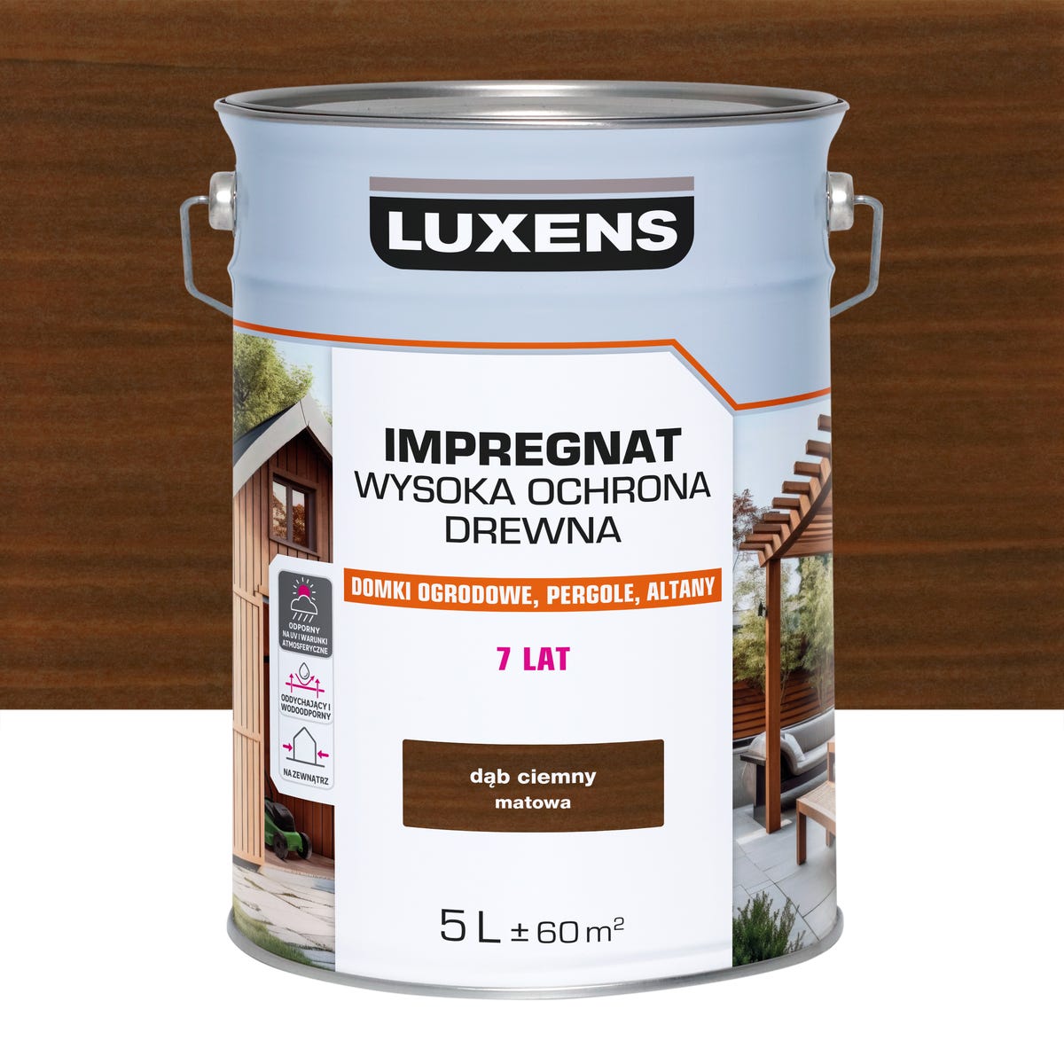 Impregnat do drewna Wysoka ochrona Dąb ciemny mat 5 l Luxens