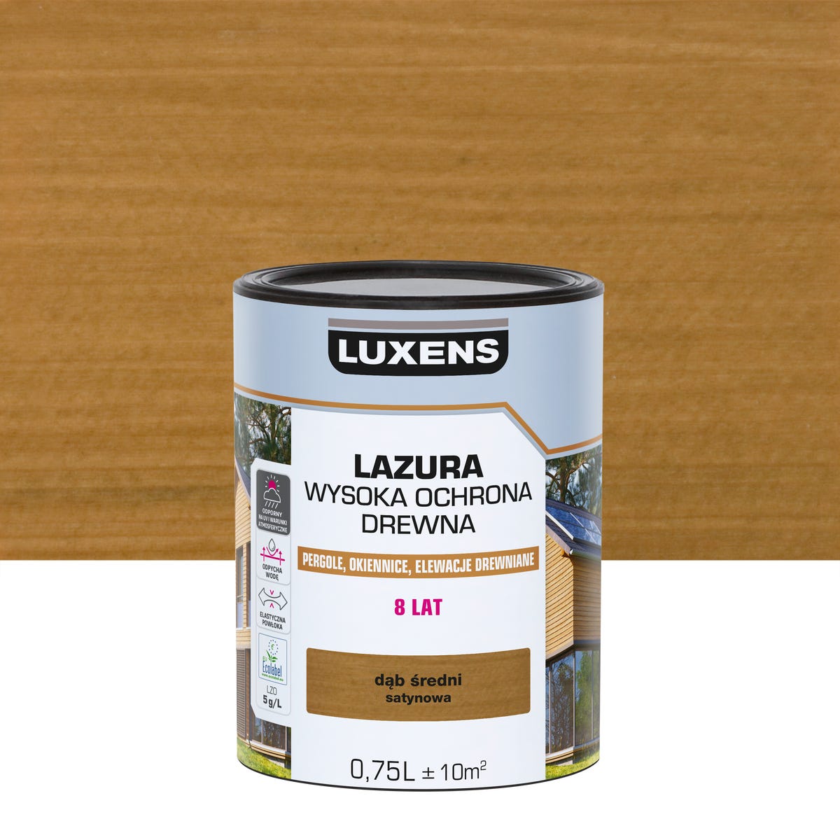 Lazura Wysoka ochrona Dąb średni satynowa 0.75 l Luxens