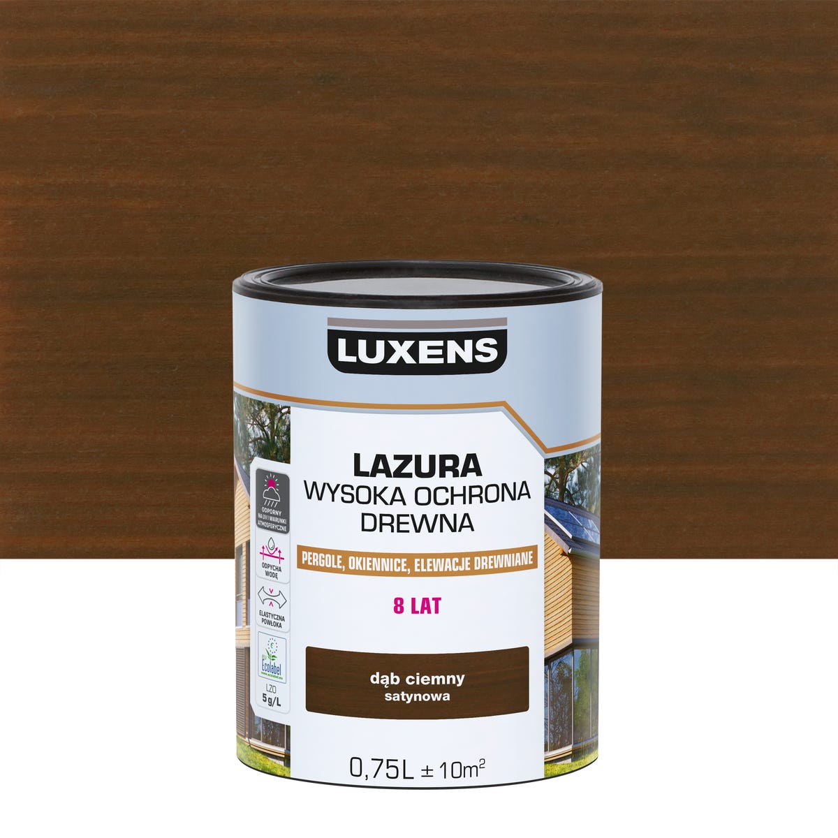 Lazura Wysoka ochrona Dąb ciemny satynowa 0.75 l Luxens