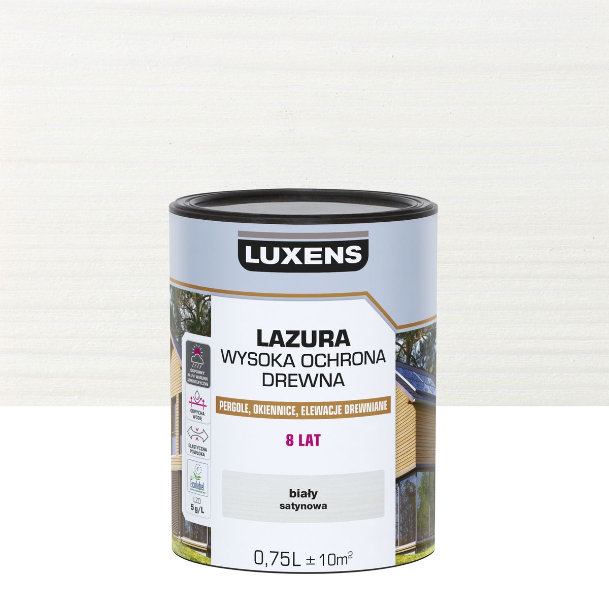 Lazura Wysoka ochrona Biały satynowa 0.75 l Luxens