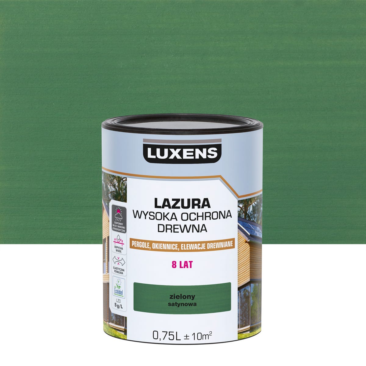 Lazura Wysoka ochrona Zielony satynowa 0.75 l Luxens