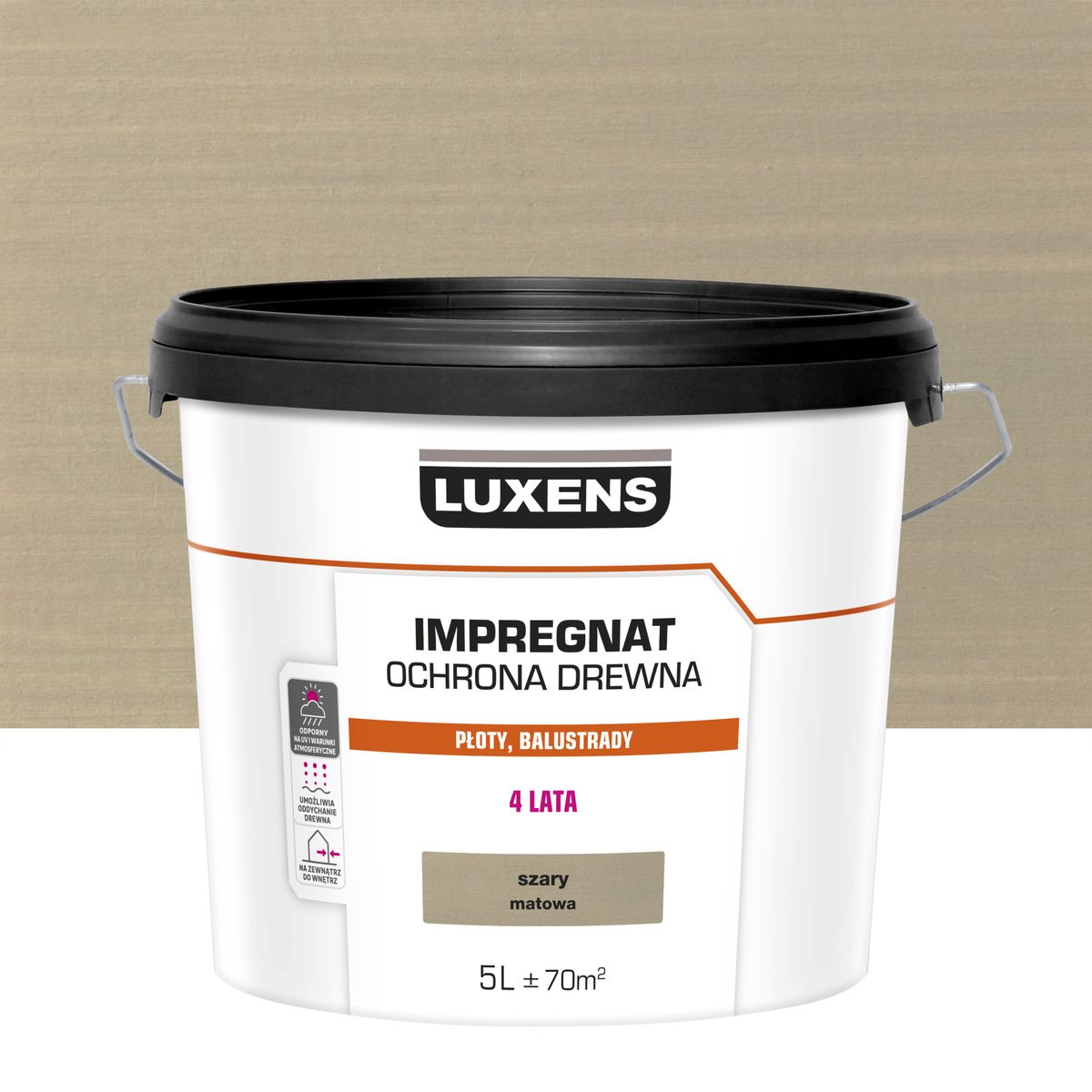 Impregnat do drewna dekoracyjny Szary mat 5 l Luxens