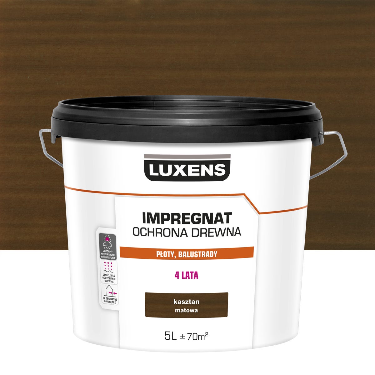 Impregnat do drewna dekoracyjny Kasztan mat 5 l Luxens