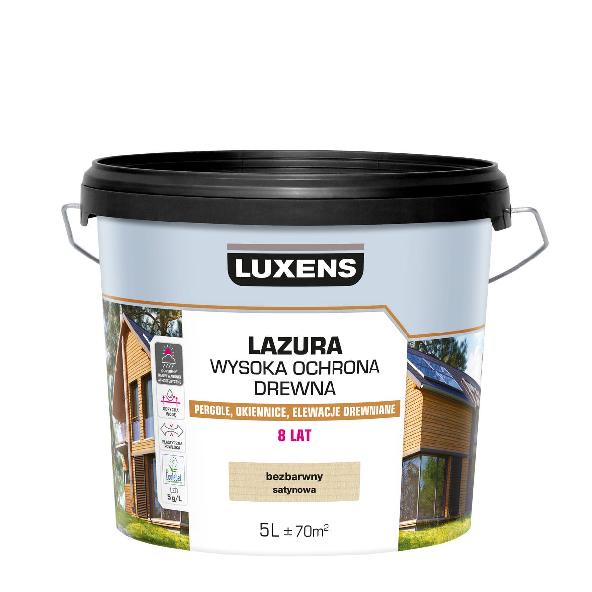 Lazura Wysoka ochrona Bezbarwny satynowy 5 l Luxens