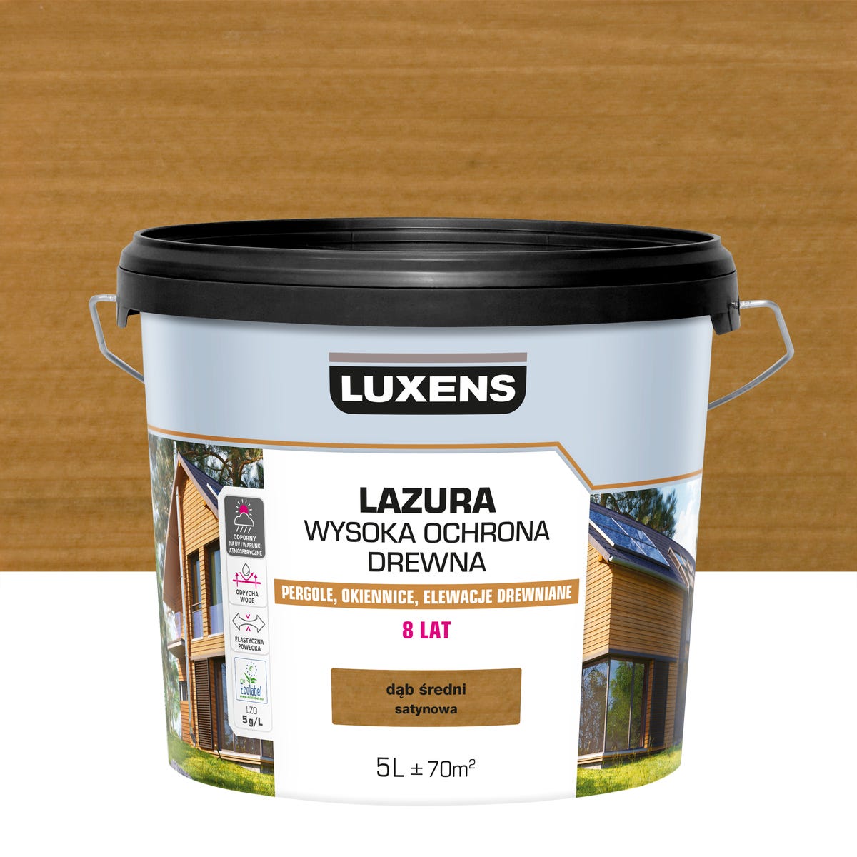 Lazura Wysoka ochrona Dąb średni satynowy 5 l Luxens