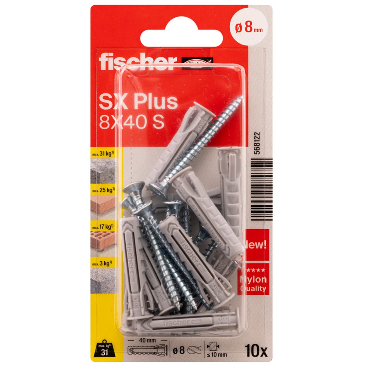 Kołek rozporowy SX Plus S z wkrętem 8 x 40 mm 10 szt. Fischer