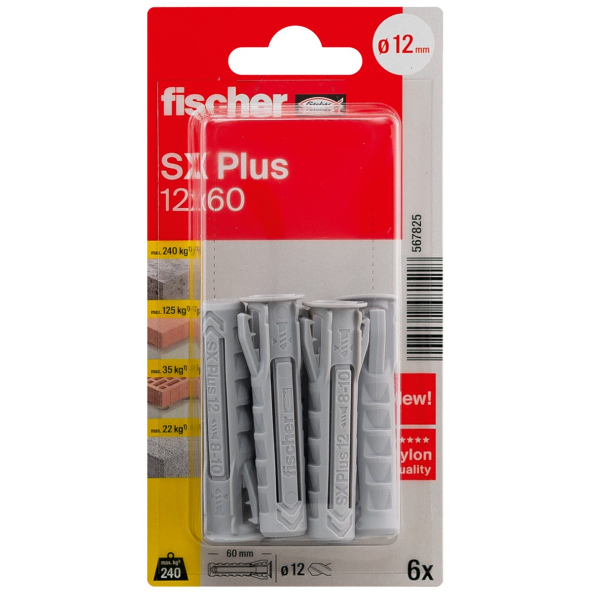 Kołek rozporowy SX Plus 12 x 60 mm 6 szt. Fischer