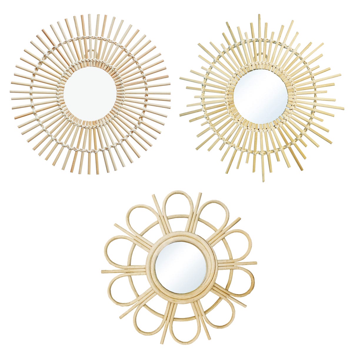 Zestaw luster dekoracyjnych Bamboo 3 szt. w bambusowej ramie Inspire