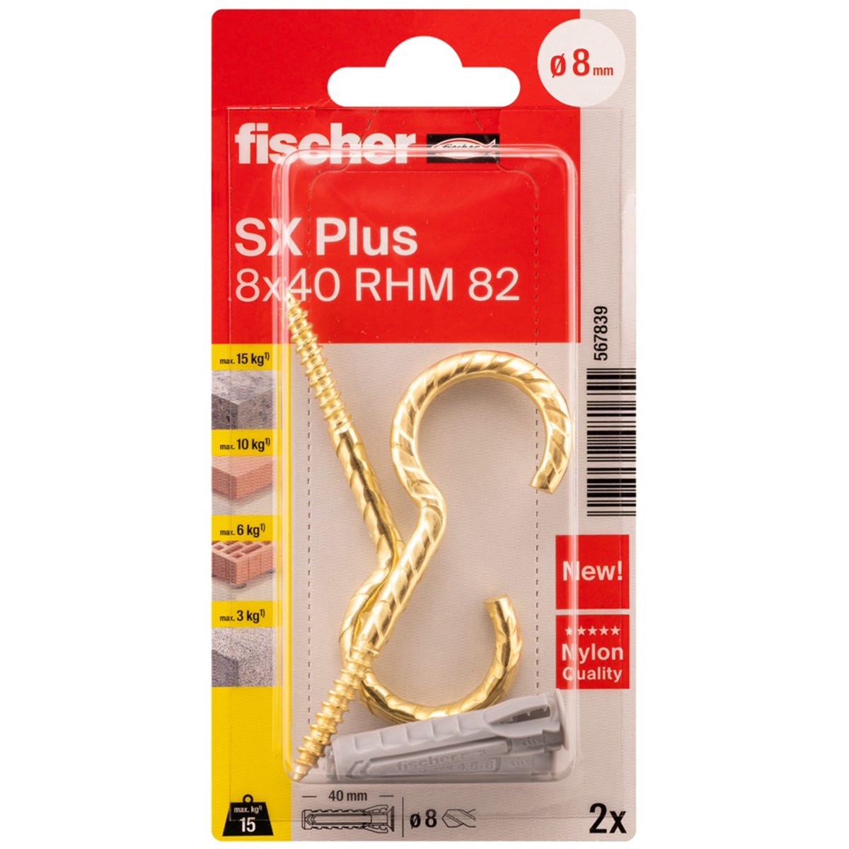 Kołek rozporowy SX Plus RHM z hakiem 8 x 40 mm 2 szt. Fischer