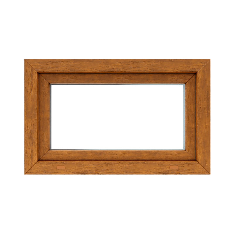 Okno PCV 2-szybowe fasadowe O2 złoty dąb 865x535 mm uchylne do wewnątrz Witraż
