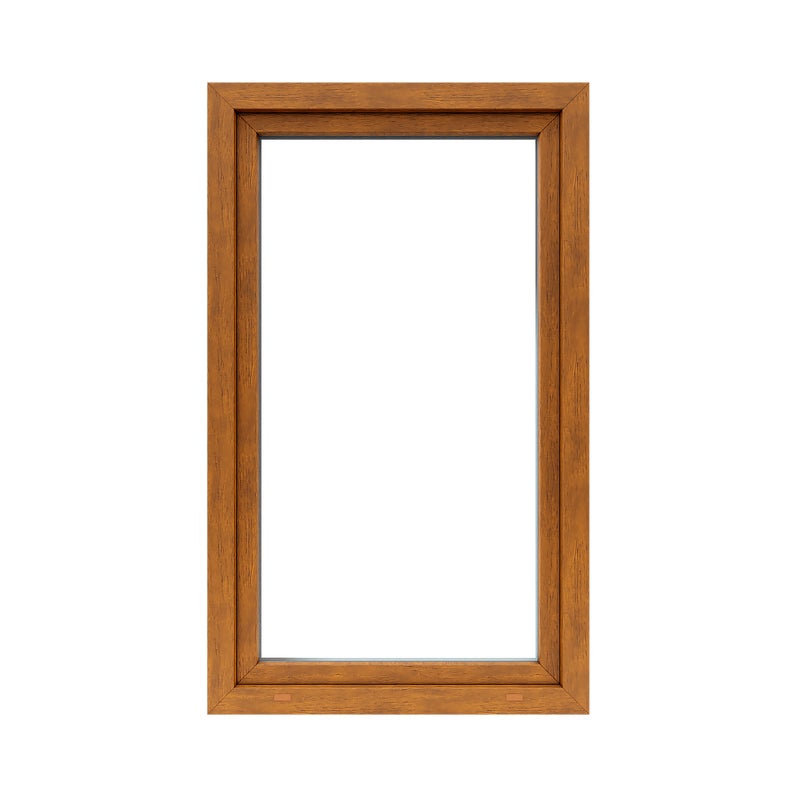 Okno PCV 2-szybowe fasadowe O30 złoty dąb 865x1435 mm otwierane do wewnątrz prawe Witraż